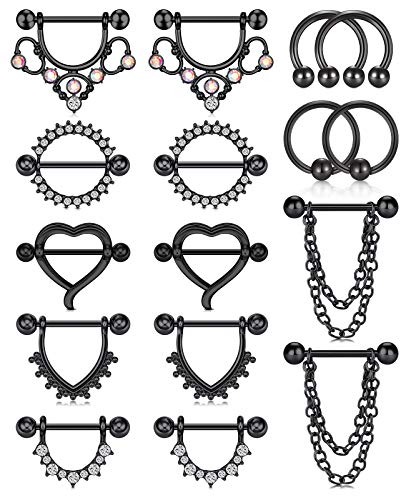AceFun 8 Paare nippelschmuck Piercing schwarz 14G Brustwarzenpiercing Brustpiercing Edelstahl Nipplerings CZ Herz zungenpiercing Barbell Piercing Schmuck für Frauen von AceFun
