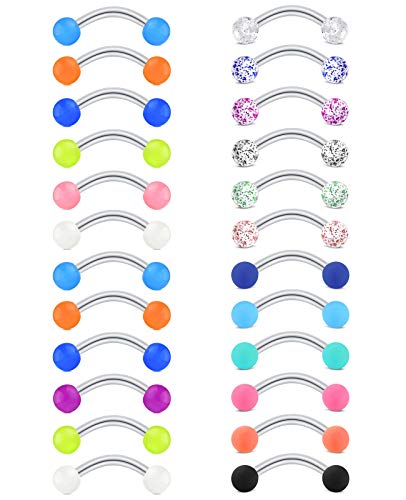 AceFun Augenbrauenpiercings Curved Barbell 24 Stück Chirurgischer Stahl Rook Cartilage Conch Daith Knorpelpiercing Bauchpiercing Banane Piercing 8mm für Frauen Männer von AceFun