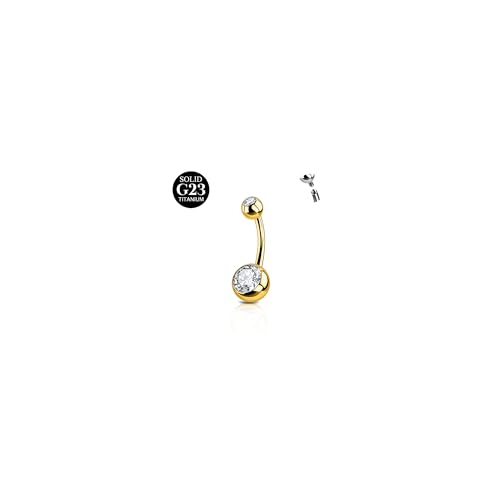 AceFun Piercing Bauchnabelpiercing Titan 14G Belly Bar 10mm massivem Titan Gold nabelpiercing Bauchnabelschmuck mit kurzen Cubic Zirkonia Bauchnabel piercings für Frauen von AceFun