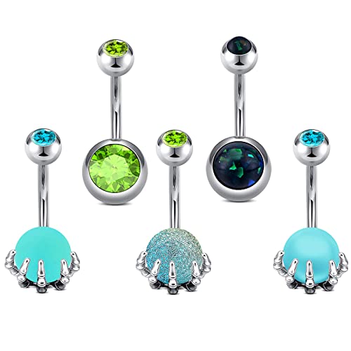 AceFun Bauchnabelpiercing 14G grün chirurgische Stahl 5pcs Con Hand mit Perle Opal Kugel nabelpiercing bauchnabelstab bauchnabelring Piercing Bauch retainers für Frauen von AceFun
