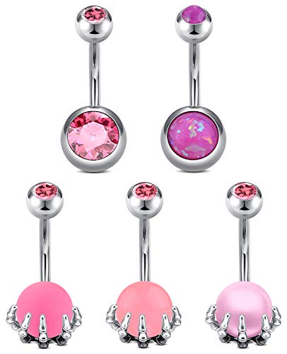 AceFun Bauchnabelpiercing 14G rosa chirurgische Stahl 5pcs Con Hand mit Perle Opal Kugel nabelpiercing bauchnabelstab bauchnabelring Piercing Bauch retainers für Frauen von AceFun
