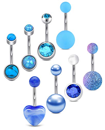 AceFun Bauchnabelpiercing Set Chirurgenstahl 14G blau 8pcs Piercing Bauch Nabelpiercing Bauchnabelstab Bauchnabelring für Frauen von AceFun