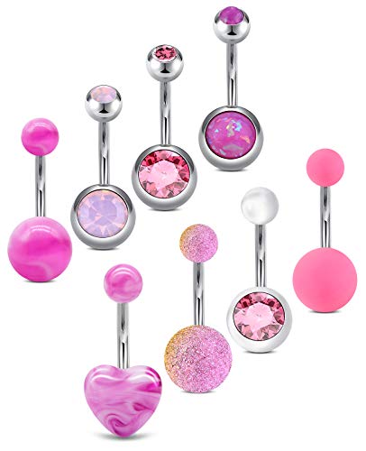 AceFun Bauchnabelpiercing Set Chirurgenstahl 14G pink 8pcs Piercing Bauch Nabelpiercing Bauchnabelstab Bauchnabelring für Frauen von AceFun