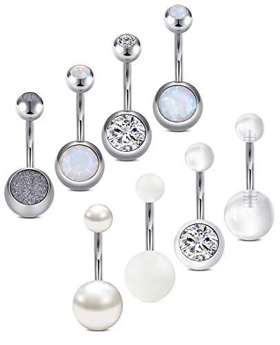 AceFun Bauchnabelpiercing Set Chirurgenstahl 14G weiß 8pcs Piercing Bauch Nabelpiercing Bauchnabelstab Bauchnabelring für Frauen von AceFun