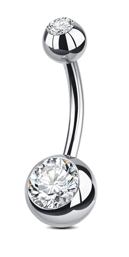 AceFun Bauchnabelpiercing Titan,16mm Threaded Bauchnabel piercing Ringe Silber mit 5A CZ 14G Bauch Piercings Schmuck Solid G23 Silber Nabelpiercing Ringe Schmuck für Frauen Männer von AceFun