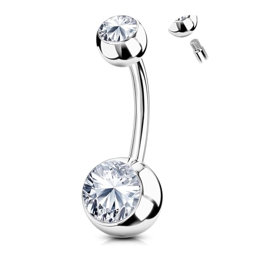 AceFun Bauchnabelpiercing silber 925 für Frauen und Männer bauchpiercing echt silber 925 14mm 14G nabelpiercing klare CZ gebogene Barbells Bauchnabelringe Piercing schmuck von AceFun