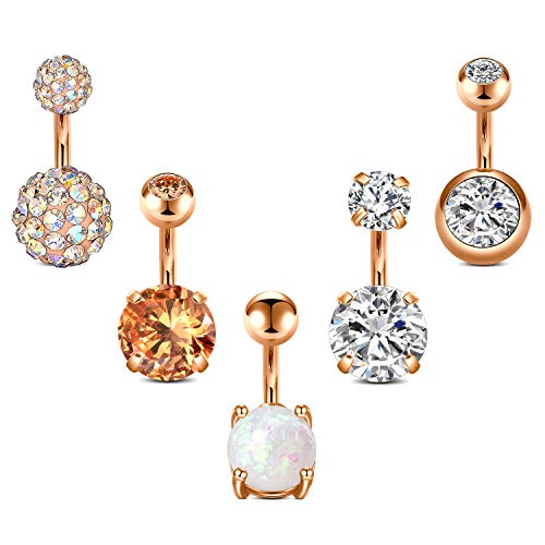 AceFun Chirurgischer Edelstahl bauchnabelpiercing stablänge bauchnabelpiercing Bananen Piercings Bauch Roségold für Frauen Männer 14G 6mm 5pcs von AceFun