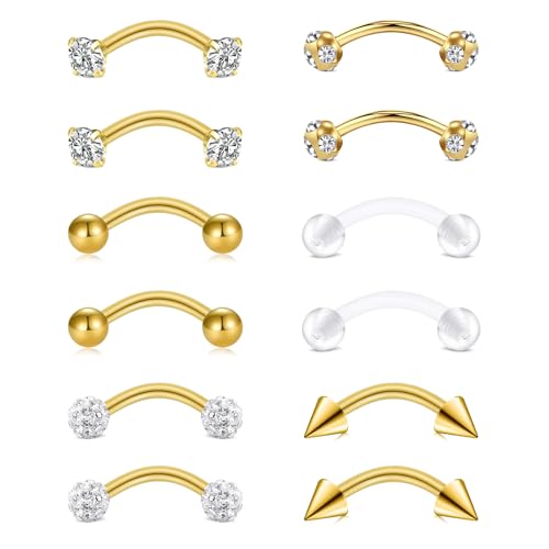 AceFun Curved Barbell 1.2MM 16G 8MM Piercing Rook Earring for Women Men Helix Daith Tragus Ear Piercing Nose Lip Eyebrow Belly Rings Septum Labret Piercing Gold Stainless Steel 8pair gold von AceFun