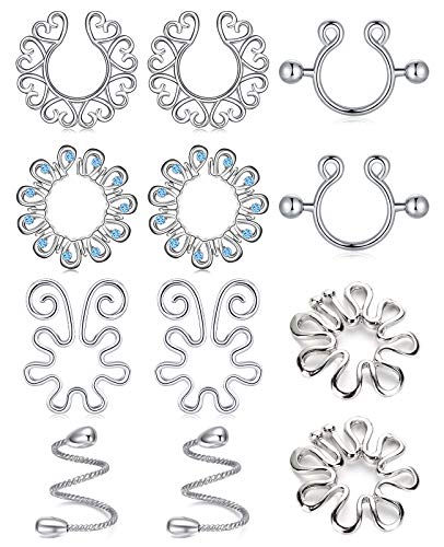 AceFun Edelstahl nippelschmuck ohne Piercing Silber Nippel Ringe 6 Paare nippel Piercing Fake brustwarzenpiercing Fake Body Piercing Schmuck für Frauen Männer von AceFun