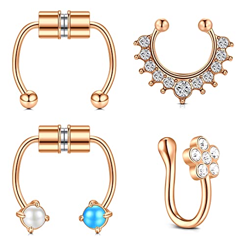 AceFun Fake Septum Fake Nasenring Roségold Fake Nasenringe billig Fake Nasenringe Non-Piercing Clip On Nose Hoop Ringe für Damen Herren von AceFun