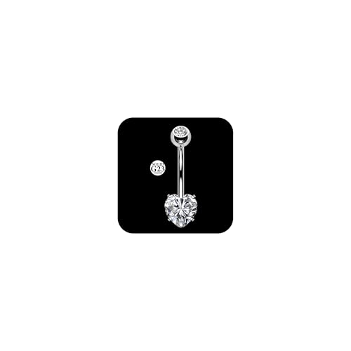 AceFun Herz Titan Bauchnabelpiercing Bars 14mm Innengewinde 14G Silber Bananabells Bauch Piercing Schmuck Bauchnabelringe für Damen G23 Nabel Kristalle Bauchnabelpiercing Körper von AceFun