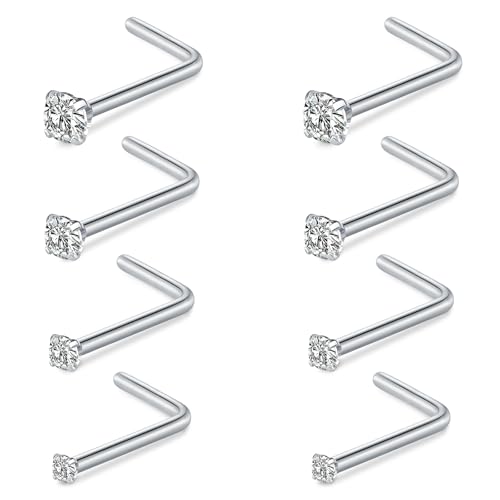 AceFun Nasenpiercing,8Stück 22G Nasenpiercing Stecker Bolzen Nasenstecker L-förmig Edelstahl Diamant kleiner Nasenstecker für Frauen Männer Korkenzieher Nasenringe Nasenpiercing Bolzen Schraube von AceFun
