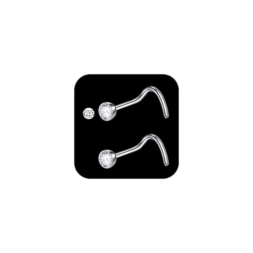 AceFun Nasenpiercing Titan 20G Korkenzieher Nasen Piercing Bolzen CZ Nase Piercings für Frauen Männer 3mm Stück gebogene G23 Stahl 2 Stück Kristalle Schraube nostril Piercing Bolzen Schmuck 20 Gauge von AceFun