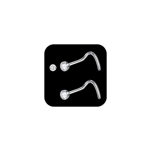 AceFun Nasenpiercing Titan 20G Korkenzieher Nasen piercing Bolzen CZ Nasenpiercings für Frauen Männer 2.5mm gebogene G23 Stahl 2 Stück Kristalle Schraube piercing Nase Bolzen Schmuck 20 Gauge von AceFun