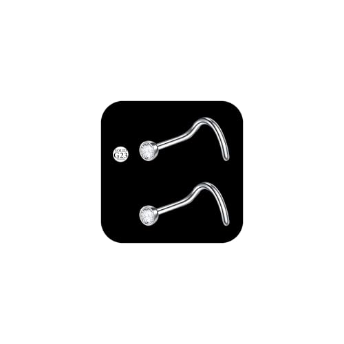 AceFun Nasenpiercing Titan Silber 20G Korkenzieher Nasen piercing Bolzen CZ nostril piercing nase für Frauen Männer 2mm Stück gebogene G23 Stahl Kristalle Schraube Bolzen Schmuck 20 Gauge von AceFun