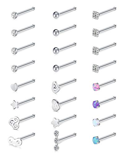 AceFun Nasenpiercing stecker 20G Set Chirurgischer Stahl 7mm Nasenpiercing Zirkonia Opal Kugel Nasenschmuck 24stk Piercing Schmuck für Frauen Männer von AceFun