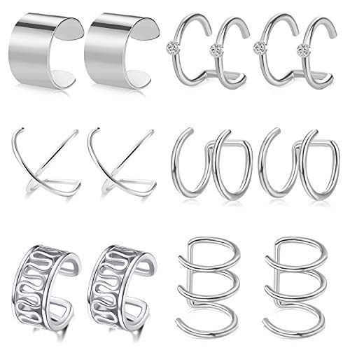 AceFun Ohrklemme Silber 6 Paare Edelstahl Ohrclip Fake Ohrring EIN Piercing Ohr Schmuck Set für Männer Frauen von AceFun