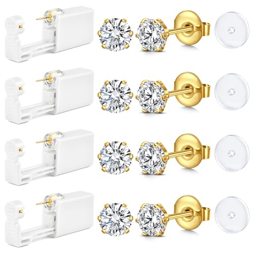 AceFun Ohrlochstech Set Gold,Einweg Piercing Set für Frauen und Männer schmerzfrei einfache Anwendung Klauendesign 4mm CZ Ohrloch stechER pistole mit 4 UV Schutzpolstern für Ohrlochstechen von AceFun