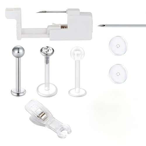 AceFun Painless lippenpiercing piercing nadel set for für Nabel Zunge Ohr Nase Bauchnabel Safe Labret Piercing Pistole Kits Body Piercing Tool Kit Edelstahl für Frauen Männer (Lippenpiercing) von AceFun