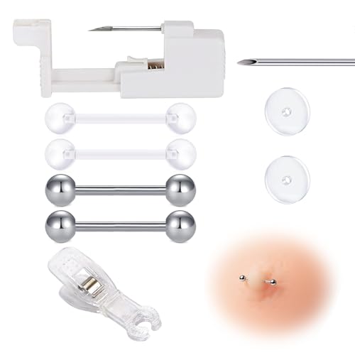 AceFun Professional Piercing Pistole Nadelset Einweg Nippelpiercing Pistolen Bauchnabel Lippe Zunge Ohr Körperpiercing Nadel Werkzeugsets Edelstahl für Frauen/Nippelpiercing Set von AceFun