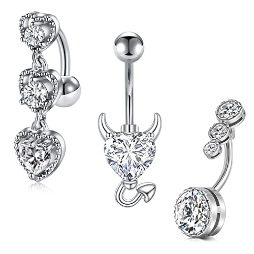 AceFun Silber Bauchnabelpiercing Bauchnabelring Chirurgenstahl Kubikzirkon Opalit Kristall Nabelpiercing Schmuck für Frauen Herren Schmetterling Liebe Herz Teufelshorn 14G 1.6MM 10MM von AceFun