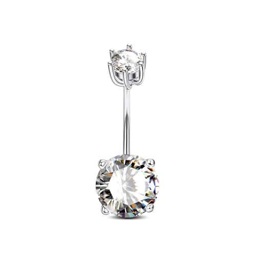 AceFun Silber Bauchnabelpiercing echt 925 Sterling Silber 12mm Nabelpiercing Runde klar Bauch Piercing 14G Sterling Silber Bananabells Bauchnabel Piercing Ringe Schmuck für Frauen ihr von AceFun