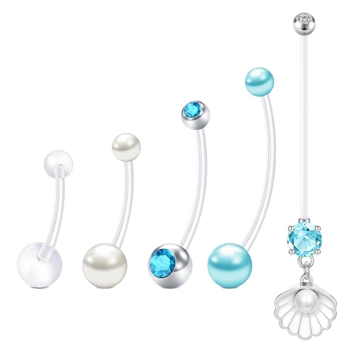 Kunststoff Schwangerschaft Bauchnabelpiercing Ringe lange Bar Nabel Ringe für Mutterschaft Sport Schwangere Frauen Flexible bauchnabel Piercing Retainer verschiedene Länge bar Kugeln für Ersatz von AceFun