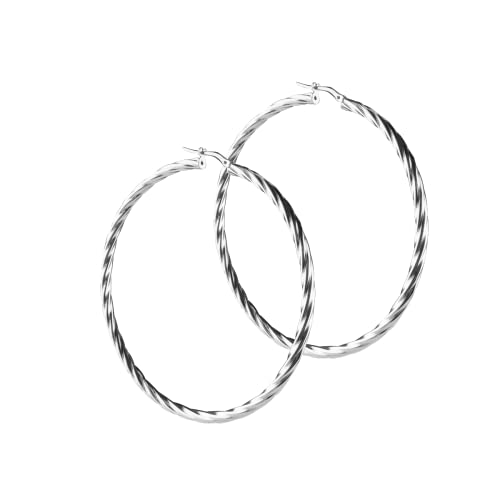 Große Creolen aus 925 Silber, rhodiniert, 60 mm Druchmesser, made in Italy von AceLine