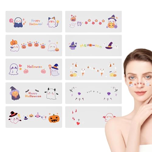 Aceirropy Make-up-Aufkleber Halloween,Halloween-Make-up-Gesichtsaufkleber | Halloween-Make-up für Erwachsene mit Blutmuster - 10X Hexen-Make-up für Frauen Partygeschenke Süßes oder Saures von Aceirropy