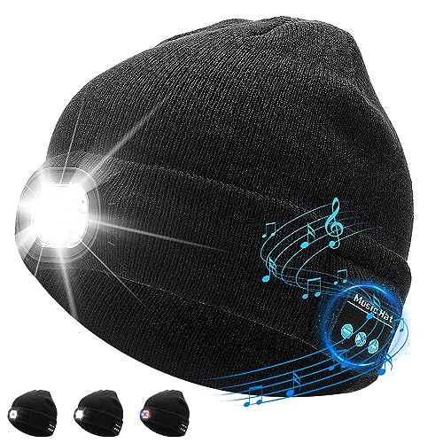 Bluetooth Mütze mit Licht, Unisex Mütze mit Musik, Wiederaufladbarem LED Stirnlampe, LED Mütze zum Camping Laufen Wandern, Weihnachten Gadget Geschenk für Männer Papa Frauen Bluetooth Mütze mit Licht, Unisex Mütze mit Musik, Wiederaufladbarem LED Stirnlampe, LED Mütze zum Camping Laufen Wandern, Weihnachten Gadget Geschenk für Männer Papa Frauen von Acemall