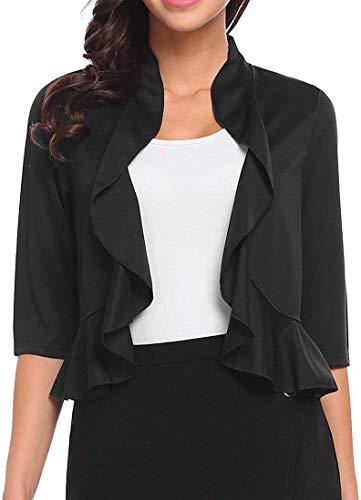 Damen Bolero 3/4 Ärmel Cropped Bolero Shrug Open Front Cardigan (Blau, XX-Large) - Schwarz - XX-Large von Aceshion