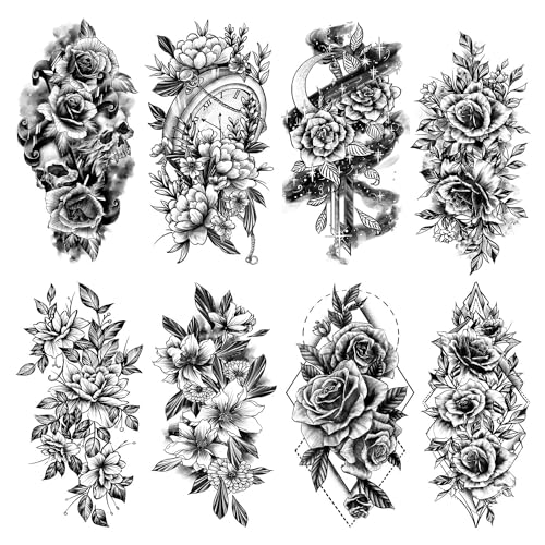 Acevegue Temporäre Tattoos Für Frauen, 12 BläTter Groß Blumen Klebe Tattoo Set Für Erwachsene Damen, 3D Realistische Wasserfest Langanhaltend Arm Hals Beine Fake Tattoos Zum Aufkleben Auf Die Haut Acevegue Temporäre Tattoos Für Frauen, 12 BläTter Groß Blumen Klebe Tattoo Set Für Erwachsene Damen, 3D Realistische Wasserfest Langanhaltend Arm Hals Beine Fake Tattoos Zum Aufkleben Auf Die Haut von Acevegue