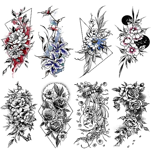 Acevegue Temporäre Tattoos set, 12 Blätter Groß Schwarz Rose Blumen Fake Tattoos zum Aufkleben für erwachsene Frauen Damen, Wasserfest Realistische Sexy 3D Temporary Tattoos auf dem Arm Beine Hals Acevegue Temporäre Tattoos set, 12 Blätter Groß Schwarz Rose Blumen Fake Tattoos zum Aufkleben für erwachsene Frauen Damen, Wasserfest Realistische Sexy 3D Temporary Tattoos auf dem Arm Beine Hals von Acevegue