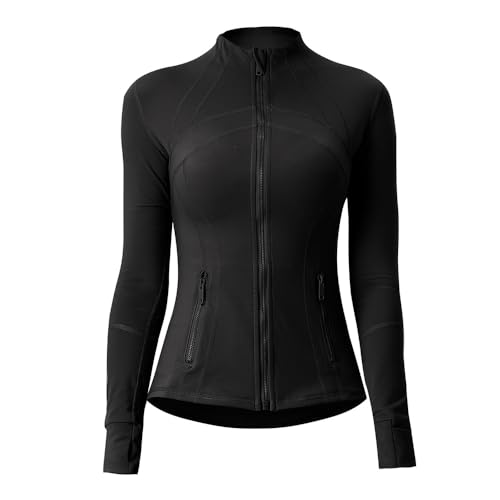Aceyurre Damen-Laufjacke mit Taschen, schmale Passform, durchgehender Reißverschluss, Schwarz, 40 Aceyurre Damen-Laufjacke mit Taschen, schmale Passform, durchgehender Reißverschluss, Schwarz, 40 von Aceyurre