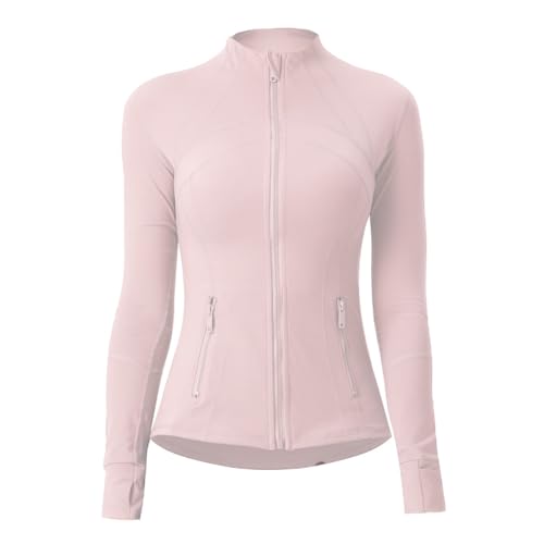 Aceyurre Damen Running Athletic Sport Workout Jacke mit Taschen Slim Fit Full Zip, Pink, 40 von Aceyurre
