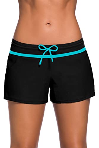 Acfoda Badehose Damen Badeshorts Boardshorts Sommer Frauen Schnell Trocknend Strand Schwimm Surfing Wassersport Shorts Schwarz Blau XL von Acfoda