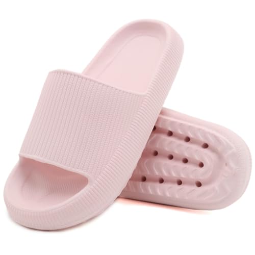 Acfoda Badeschuhe Damen Cozislides Original Slippers EVA Hausschuhe Dicke Sohle Cloudyzz Schlappen Wolken Schuhe Weich Badelatschen Rutschfest Badeschlappen Sommer Strand Pantoletten Rosa 40/41 von Acfoda