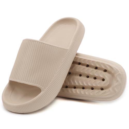 Acfoda Badeschuhe Herren Cozislides Original Slippers Damen EVA Hausschuhe Dicke Sohle Cloudyzz Schlappen Wolken Schuhe Weiche Badelatschen Rutschfest Badeschlappen Strand Pantoletten Khaki 42/43 von Acfoda