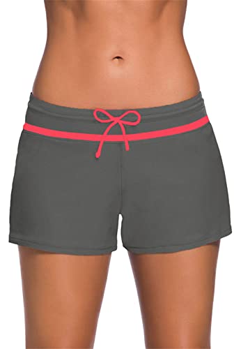 Acfoda Badeshorts Damen Badehose Boardshorts Sommer Frauen Schnell Trocknend Strand Schwimm Surfing Wassersport Shorts Grau Rosa M von Acfoda