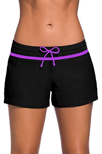 Acfoda Badeshorts Damen Badehose Boardshorts Sommer Frauen Schnell Trocknend Strand Schwimm Surfing Wassersport Shorts Schwarz Lila S von Acfoda