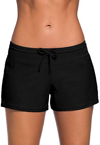 Acfoda Badeshorts Kurze Badehose Damen Schwimmhose Schwimmshorts Schwimm Hose Frauen Wassersport Strand Shorts Sommer Boardshorts Bikinihose mit UV Schutz Schwarz 50-52 von Acfoda