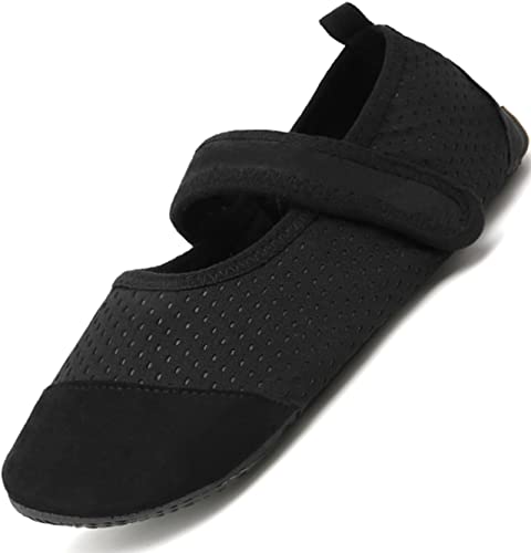 Acfoda Ballerina Barfussschuhe Damen mit Klettverschluss Leicht Weiche Verstellbar Schwarz 35/36 EU = Herstellergröße 36/37 von Acfoda