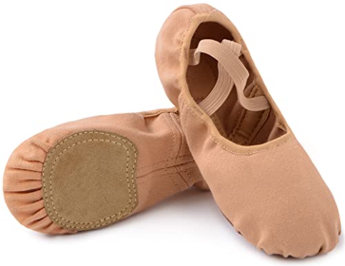 Acfoda Ballettschuhe Kinder mit Geteilte Sohle Stretch-leinen Schläppchen Mädchen Leicht Ballettschläppchen Flach Tanzschuhe Weich Tanzschläppchen Braun 24 von Acfoda