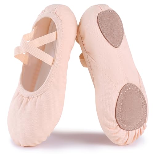 Acfoda Ballettschuhe Mädchen Ballettschläppchen Geteilte Ledersohle Tanzschuhe Gymnastikschuhe rutschfeste Leinwand Ballerina Flats für Kinder Rosa 29 von Acfoda