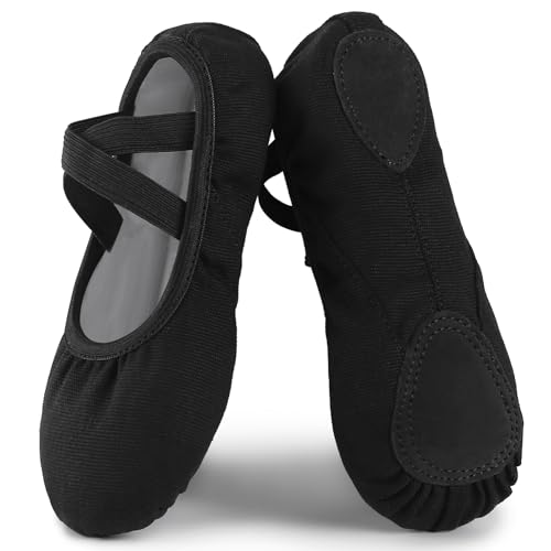 Acfoda Ballettschuhe Mädchen Ballettschläppchen Geteilte Ledersohle Tanzschuhe Gymnastikschuhe rutschfeste Leinwand Ballerina Flats für Kinder Schwarz 34 von Acfoda