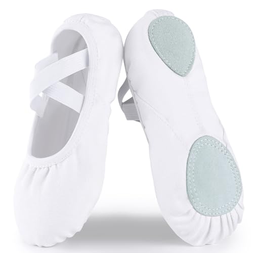 Acfoda Ballettschuhe Mädchen Ballettschläppchen Geteilte Ledersohle Tanzschuhe Gymnastikschuhe rutschfeste Leinwand Ballerina Flats für Kinder Weiß 29 von Acfoda