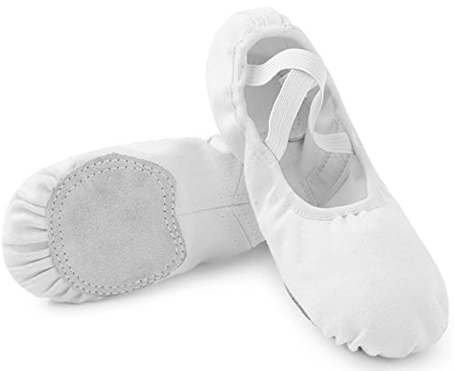 Acfoda Ballettschuhe Mädchen Elastisch Schläppchen Kinder Leicht Ballettschläppchen Ballett Tanzschuhe Flach Weich Gymnastik Schuhe mit Geteilte Sohle Weiss 23 von Acfoda