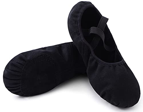 Acfoda Ballettschuhe Mädchen mit Geteilte Ledersohle Elastisch Schläppchen Leicht Ballettschläppchen Kinder Ballett Tanzschuhe Flach Weich Gymnastikschuhe Schwarz 24 von Acfoda