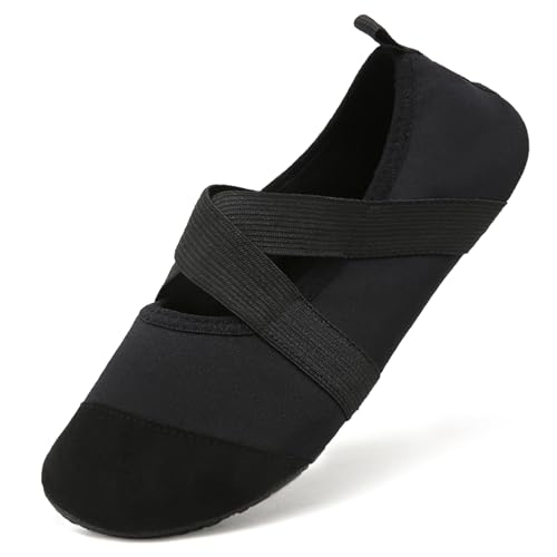 Acfoda Barfußschuhe Ballerina Damen Weiche Leicht Verstellbar Badeschuhe mit Klettverschluss Herren Schwarz 42.5/43 EU = Herstellergröße 44/45 von Acfoda