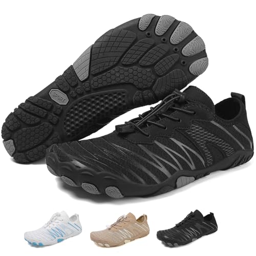 Acfoda Barfußschuhe Herren Damen Wasserschuhe Schnell Trocknend Badeschuhe Strandschuhe Schwimmschuhe Weich Leicht rutschfest Aquaschuhe Surfschuhe Fitnessschuhe Schwarz 44 von Acfoda
